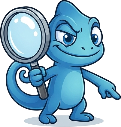 Dracode, la mascotte ACD-INC, loupe à la main